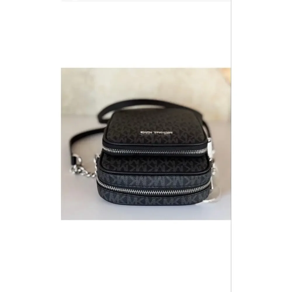 Michael Kors Black Monogram Jet Set Travel Crossbody Bag